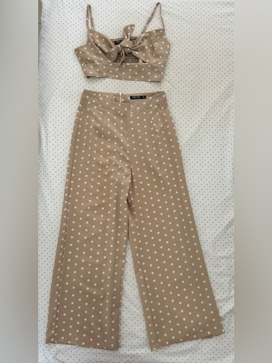 Nasty Gal Pants - Nasty Gal Polka Dot 2 Piece Set Sand Crop Top & Wide Leg Pants | Size 2